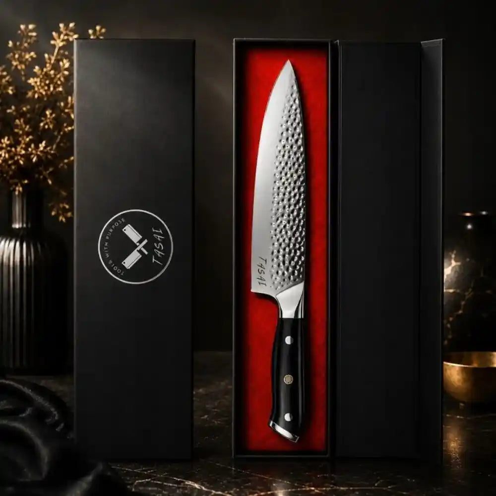 TASAI – Nóż Chef Knife 8” Hammered Damascus Steel